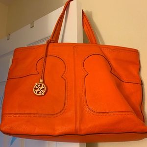 Beautiful Orange Tory Burch Zippered tote